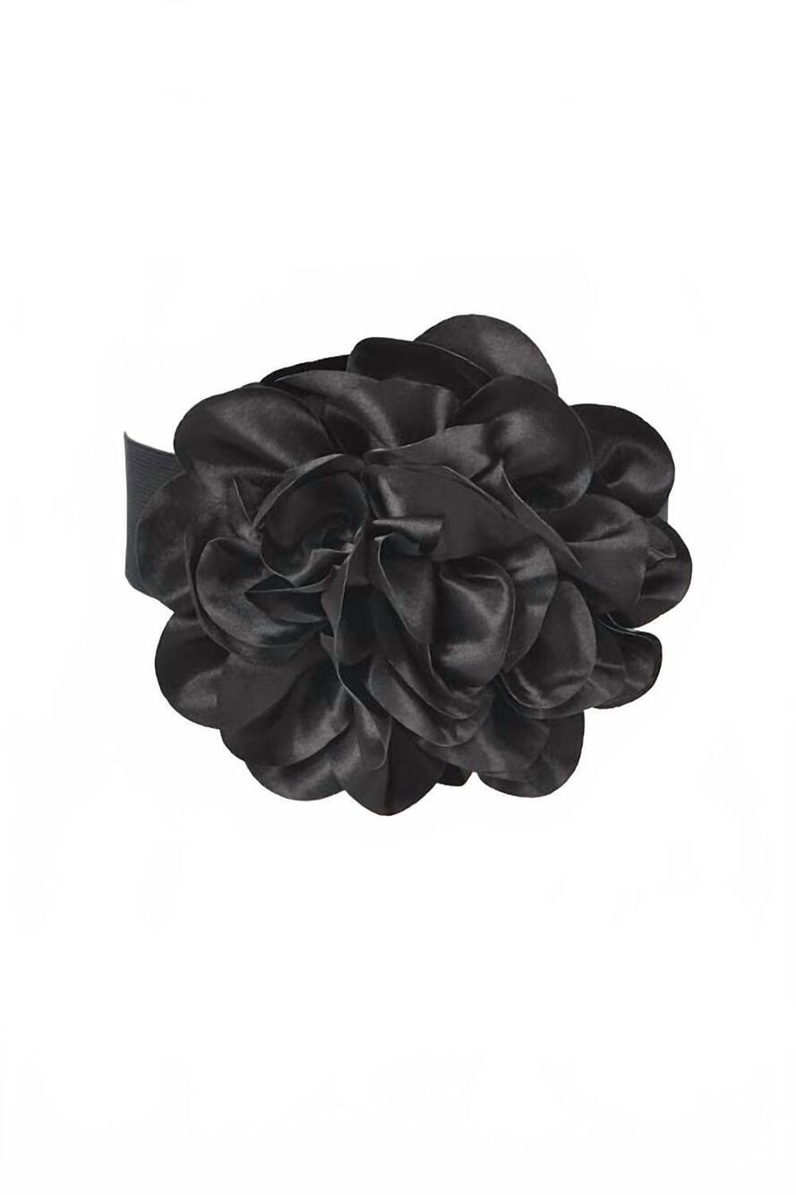 NEW 3AM BY H&D ACCESSORIES women's satin big flower elastic belt in black